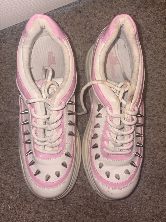 Koi Footwear Shoes - Women’s Pink and White Platform Sneakers with Stud Detail